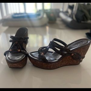 Cole Haan patent leather cork wedge